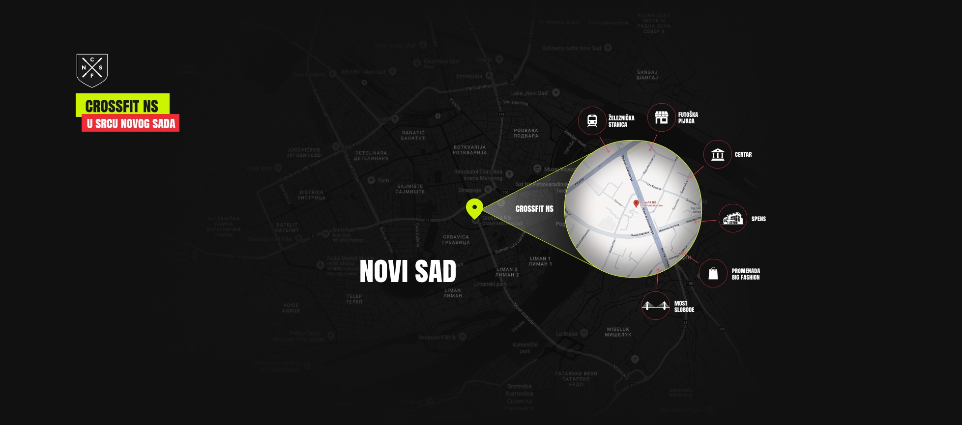 Map of Novi Sad showing the CrossFit NS location